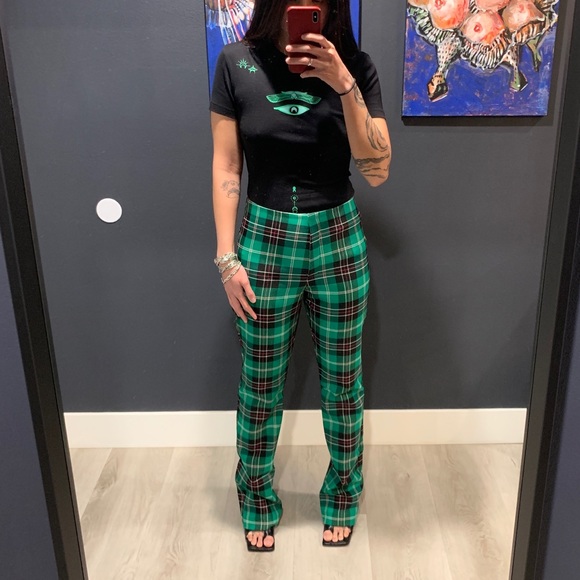 Marine Serre V-rise Green Tartan Tailored Trousers - Picture 2 of 10